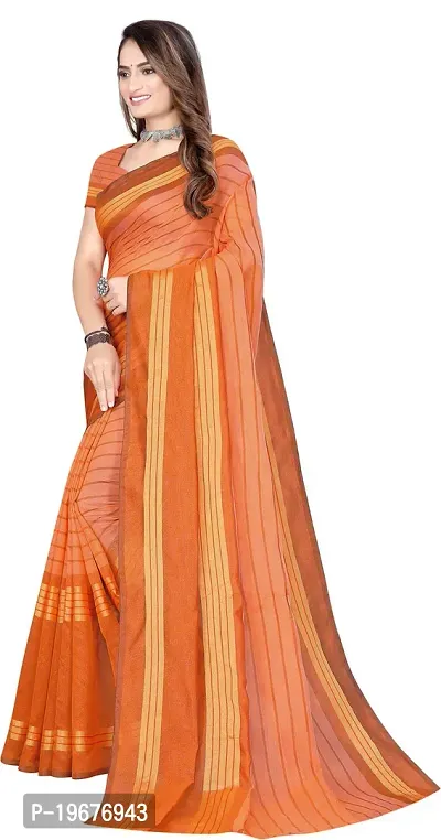 Women Stylish Cotton Silk Striped Saree with Blouse piece-thumb2