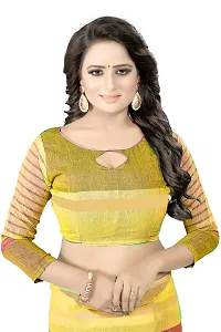 SAADHVI Women's Yellow Cotton Silk Striped Saree(FL-IF-Rustom Yellow,Free Size) | Free Size-thumb3