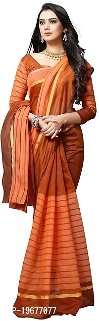 Women Stylish Cotton Silk Striped Saree with Blouse piece-thumb0