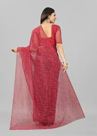 Elegant Red Net Saree with Blouse piece For Women-thumb2