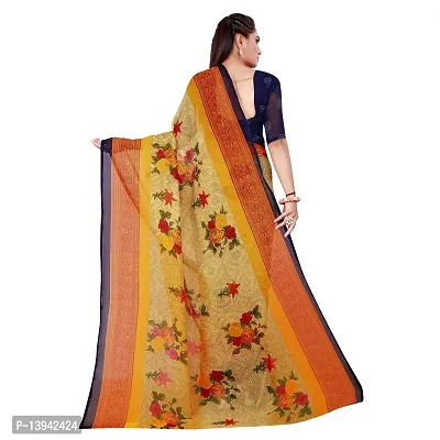 SAADHVI Women's Beige Georgette Floral Print Printed Saree With Unstithed Blouse(FL-Georgette47, Free Size) | Free Size-thumb3