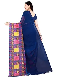 SAADHVI Women's Navy Blue Georgette Ethnic Motif Printed Saree With Unstitched Blouse(FL-Georgette94) | Free Size-thumb2