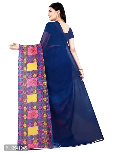 SAADHVI Women's Navy Blue Georgette Ethnic Motif Printed Saree With Unstitched Blouse(FL-Georgette94) | Free Size-thumb3