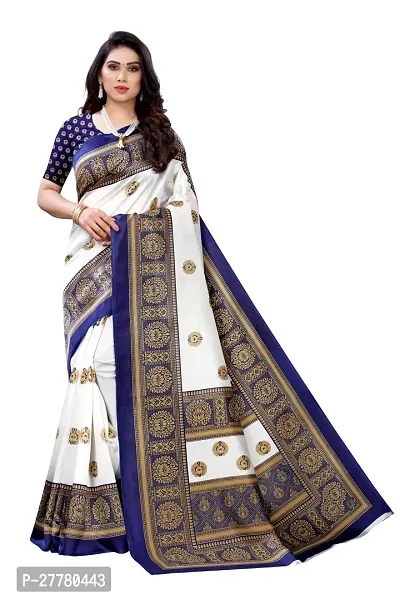 Stylish Art Silk Blue Printed Saree With Blouse Piece For Women-thumb0