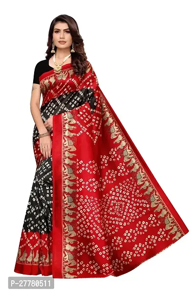 Stylish Art Silk Black Printed Saree With Blouse Piece For Women-thumb0