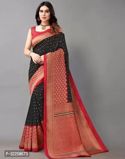 Stylish Black Cotton Silk Printed Saree with Blouse piece For Women-thumb0