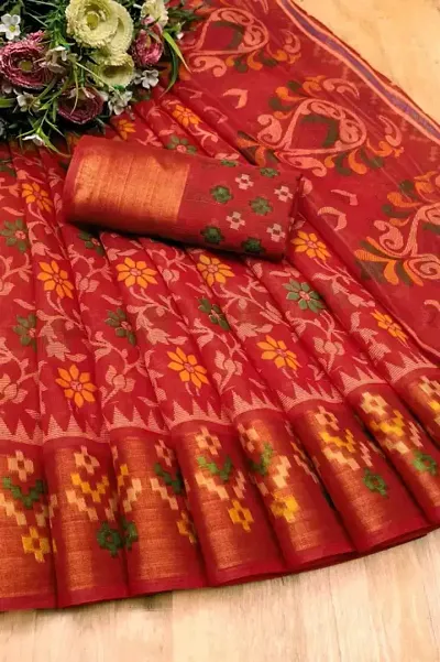 Art Silk Printed Zari Border Sarees with Blouse Piece