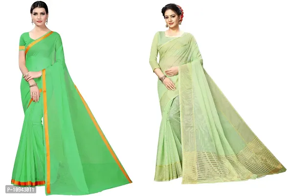 Stylish Cotton Blend Saree With Blouse Piece For Women Pack Of 2