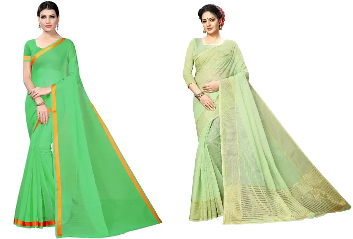 Stylish Blend Saree With Blouse Piece For Women Pack Of 2