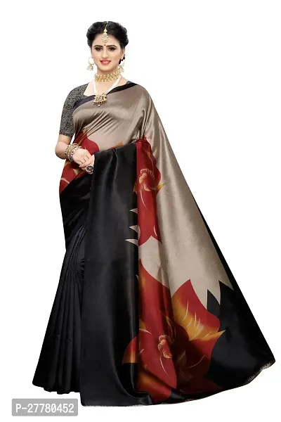 Stylish Art Silk Black Printed Saree With Blouse Piece For Women-thumb0