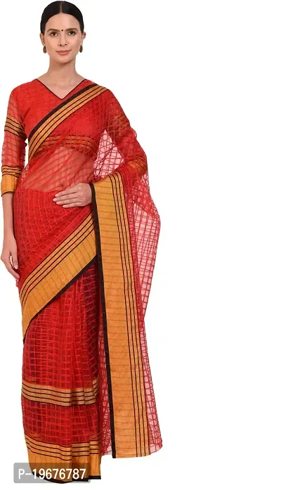 Women Stylish Cotton Silk Checked Saree with Blouse piece-thumb0