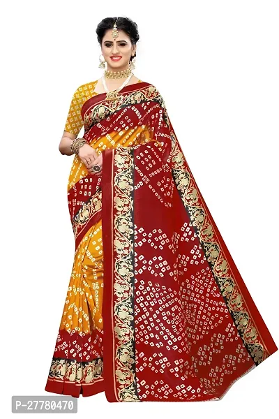 Stylish Art Silk Red Printed Saree With Blouse Piece For Women