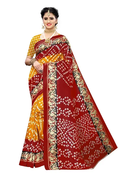 Art Silk Bandhani Printed Sarees With Blouse Piece