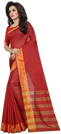 Women Stylish Cotton Silk Solid Saree with Blouse piece-thumb1