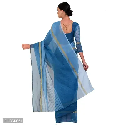 SAADHVI Women's Light Blue Cotton Silk Striped Work Saree(FL-IF-RustomFirozi-GO, Free Size) | Free Size-thumb3