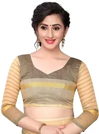 Stylish Beige Cotton Silk Solid Saree with Blouse piece For Women-thumb2