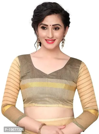 Stylish Beige Cotton Silk Solid Saree with Blouse piece For Women-thumb3