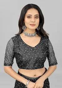 Elegant Black Net Saree with Blouse piece For Women-thumb3