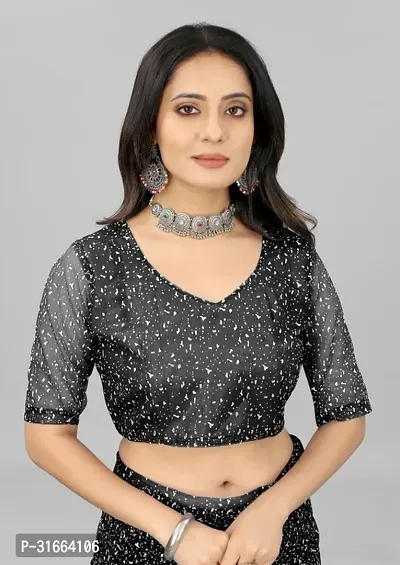 Elegant Black Net Saree with Blouse piece For Women-thumb4