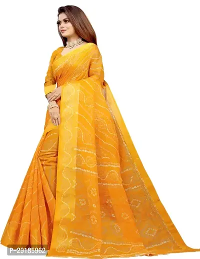 Stylish Yellow Cotton Silk Saree With Blouse Piece For Women-thumb2