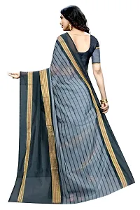 Stylish Grey Cotton Silk Striped Saree with Blouse piece For Women-thumb2