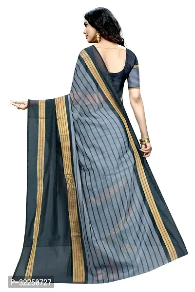 Stylish Grey Cotton Silk Striped Saree with Blouse piece For Women-thumb3