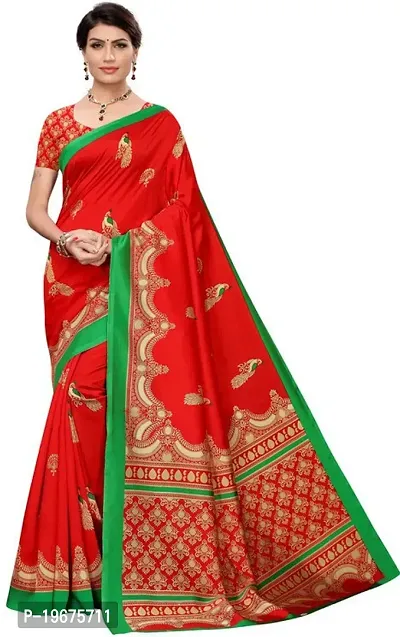 Women Stylish Art Silk Printed Saree with Blouse piece-thumb0