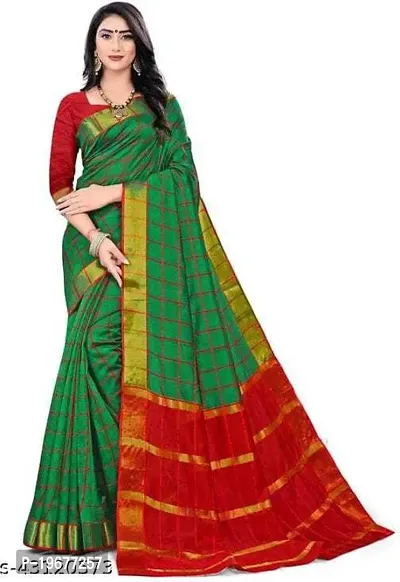 Women Stylish Cotton Blend Self Pattern Saree with Blouse piece-thumb0