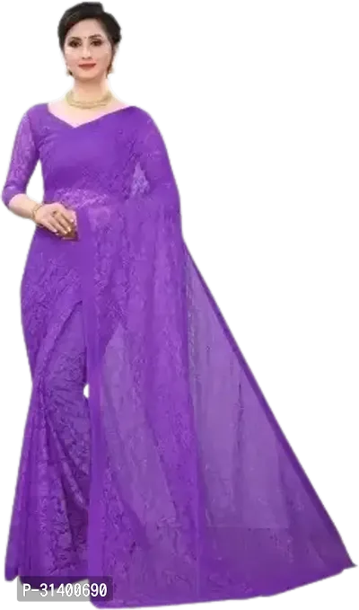 Beautiful Net Purple Woven Design  Saree with Blouse piece For Women-thumb0