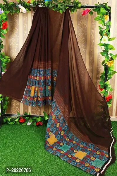 Beautiful Brown Georgette Printed Saree With Blouse Piece For Women