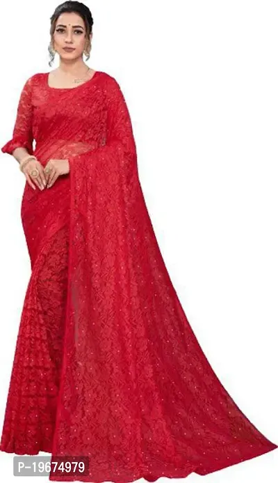 Women Stylish Net Self Pattern Saree with Blouse piece-thumb0