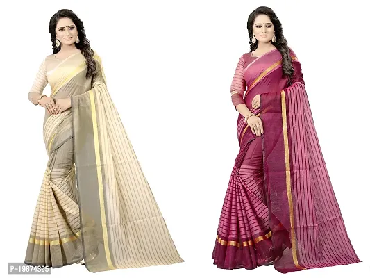 Women Stylish Cotton Silk Striped Saree with Blouse piece