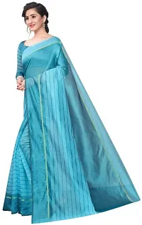 Women Stylish Cotton Silk Striped Saree with Blouse piece-thumb3