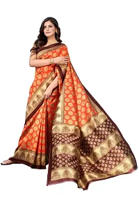 Stylish Orange Cotton Silk Woven Design Saree with Blouse piece For Women-thumb1