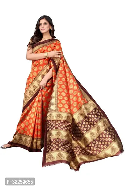 Stylish Orange Cotton Silk Woven Design Saree with Blouse piece For Women-thumb2