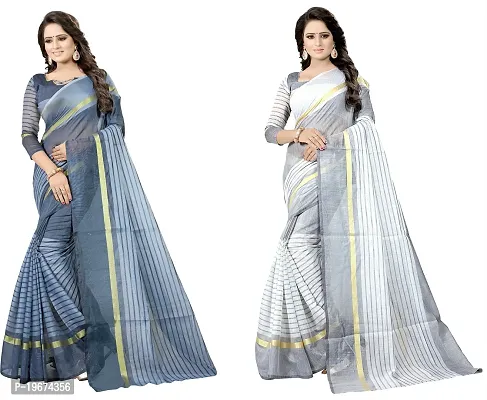 Women Stylish Cotton Silk Striped Saree with Blouse piece