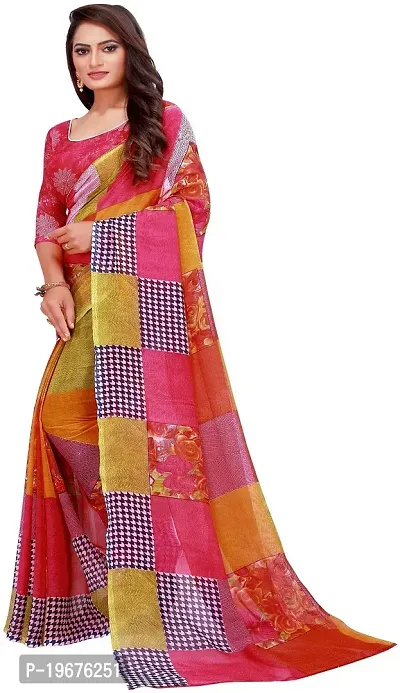 Women Stylish Georgette Checked Saree with Blouse piece-thumb2