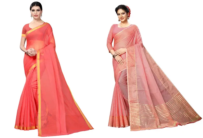 Stylish Blend Saree With Blouse Piece For Women Pack Of 2