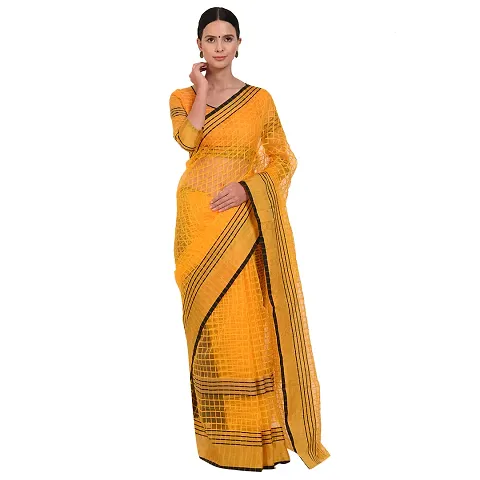 SAADHVI Women's Cotton Silk Striped Work Saree With Blouse