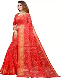 Stylish Red Cotton Silk Saree With Blouse Piece For Women-thumb1