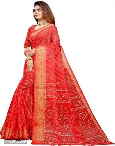 Stylish Red Cotton Silk Saree With Blouse Piece For Women-thumb2