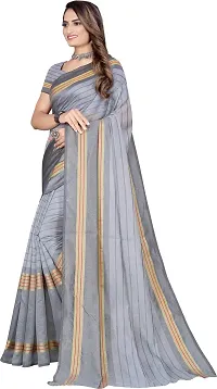 Women Stylish Cotton Silk Striped Saree with Blouse piece-thumb1