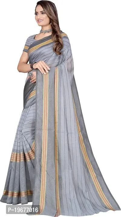 Women Stylish Cotton Silk Striped Saree with Blouse piece-thumb2