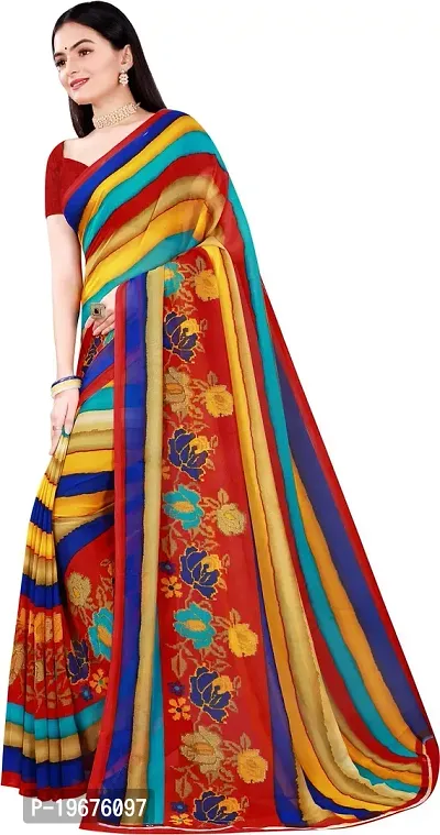 Women Stylish Georgette Striped Saree with Blouse piece-thumb0