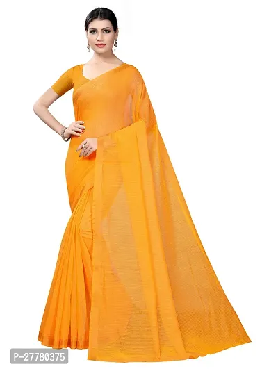 Stylish Cotton Silk Yellow Saree With Blouse Piece For Women-thumb0