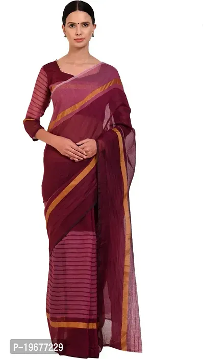 Women Stylish Cotton Silk Striped Saree with Blouse piece-thumb0