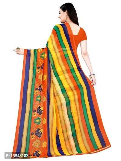 SAADHVI Women's Multi and Orange Georgette Striped Printed Saree With Unstitched Blouse(FL-Georgette78) | Free Size-thumb3