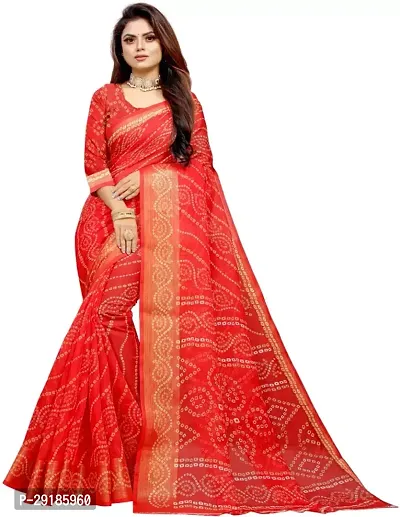 Stylish Red Cotton Silk Saree With Blouse Piece For Women