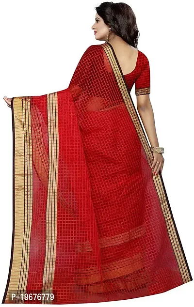 Stylish Red Cotton Silk Saree with Blouse piece For Women-thumb2