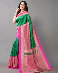 Stylish Green Cotton Silk Printed Saree with Blouse piece For Women-thumb1